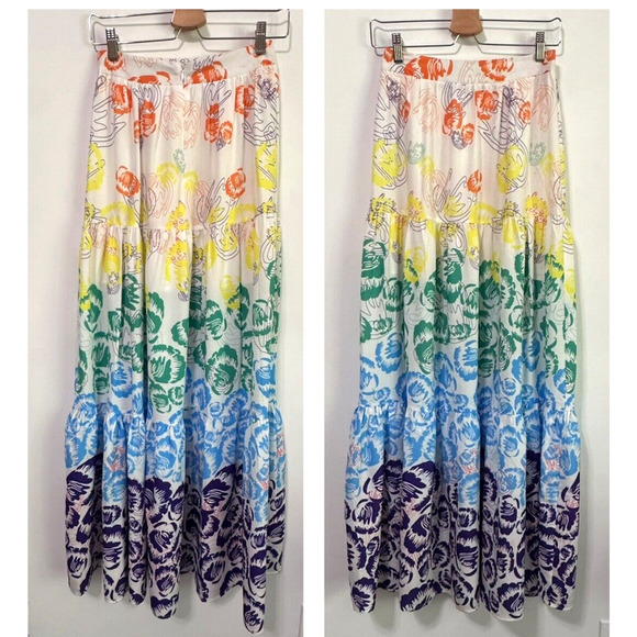 L'Atiste By Amy Midi Skirt S Floral Boho Colorful Summer Party Vacation Brunch - Picture 1 of 9